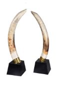 A pair of painted composition models of elephant's tusks by Redmile London