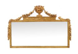 A giltwood triple plate overmantel mirror, early 19th century