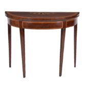 A George III mahogany, inlaid, and satinwood banded folding table