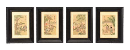 Twelve reproduction Chinese paintings of the stages of silk production