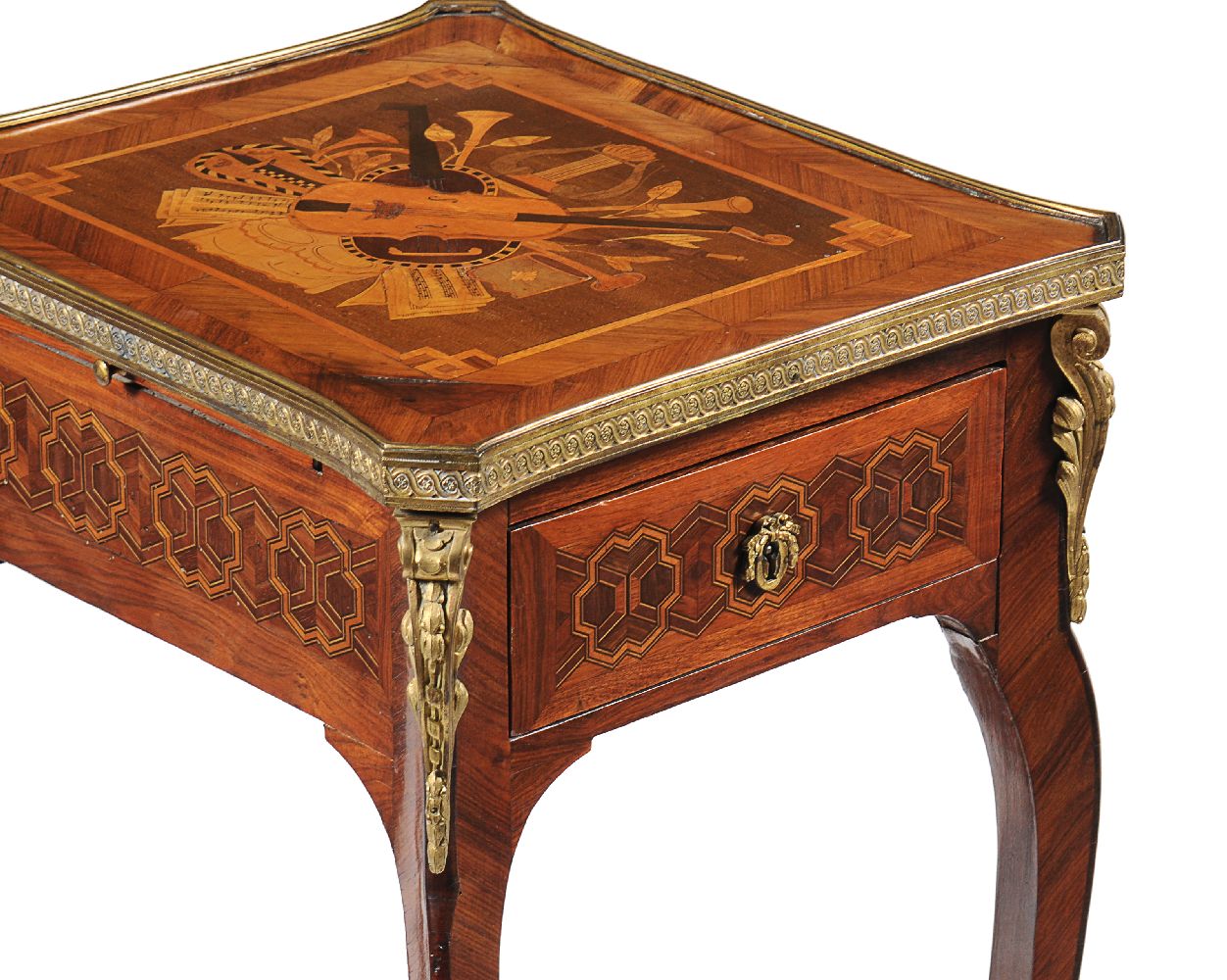 ϒ A French kingwood, specimen marquetry and gilt metal mounted occasional table - Image 5 of 5