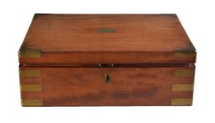 ϒ A Victorian mahogany and brass bound curiosities box and contents