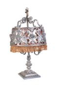 A substantial silver coloured metal four light table lamp in Renaissance Revival taste