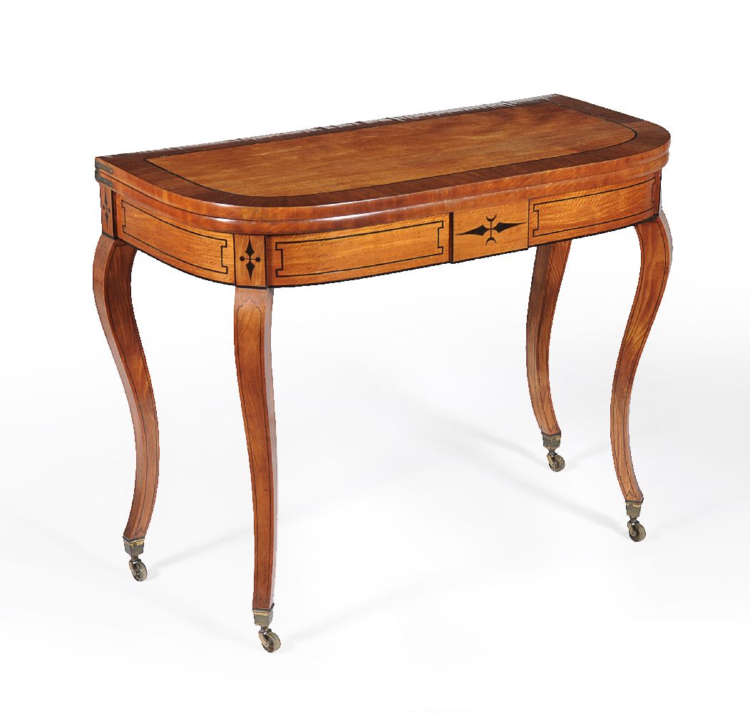 A Regency satinwood and ebonised inlaid folding card table - Image 2 of 7