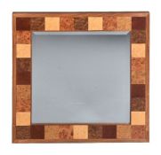 David Linley, A square American walnut and specimen timber inset wall mirror