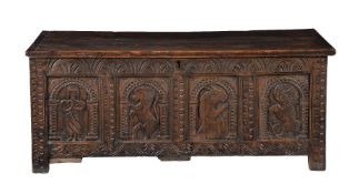 An oak four panel coffer