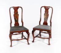 A pair of red Jappaned side chairs