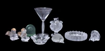 A group of modern mostly frosted glassware