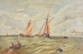 William Meadows (British, circa 1825 -1901)A maritime scene with two ships under sail