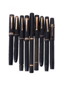 A collection of nine Onoto black fountain pens