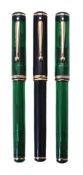 Sheaffer, Connaisseur, two green and a black fountain pen