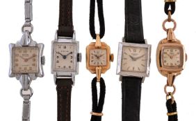A collection of five lady's wristwatches