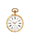 Unsigned,French gold open face keyless wind pocket watch