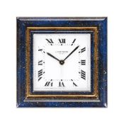 Cartier, Ref. 7503,Gilt and lapis lacquer alarm clock