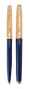 Parker, 75 Custom, a blue laque fountain pen and ball point pen