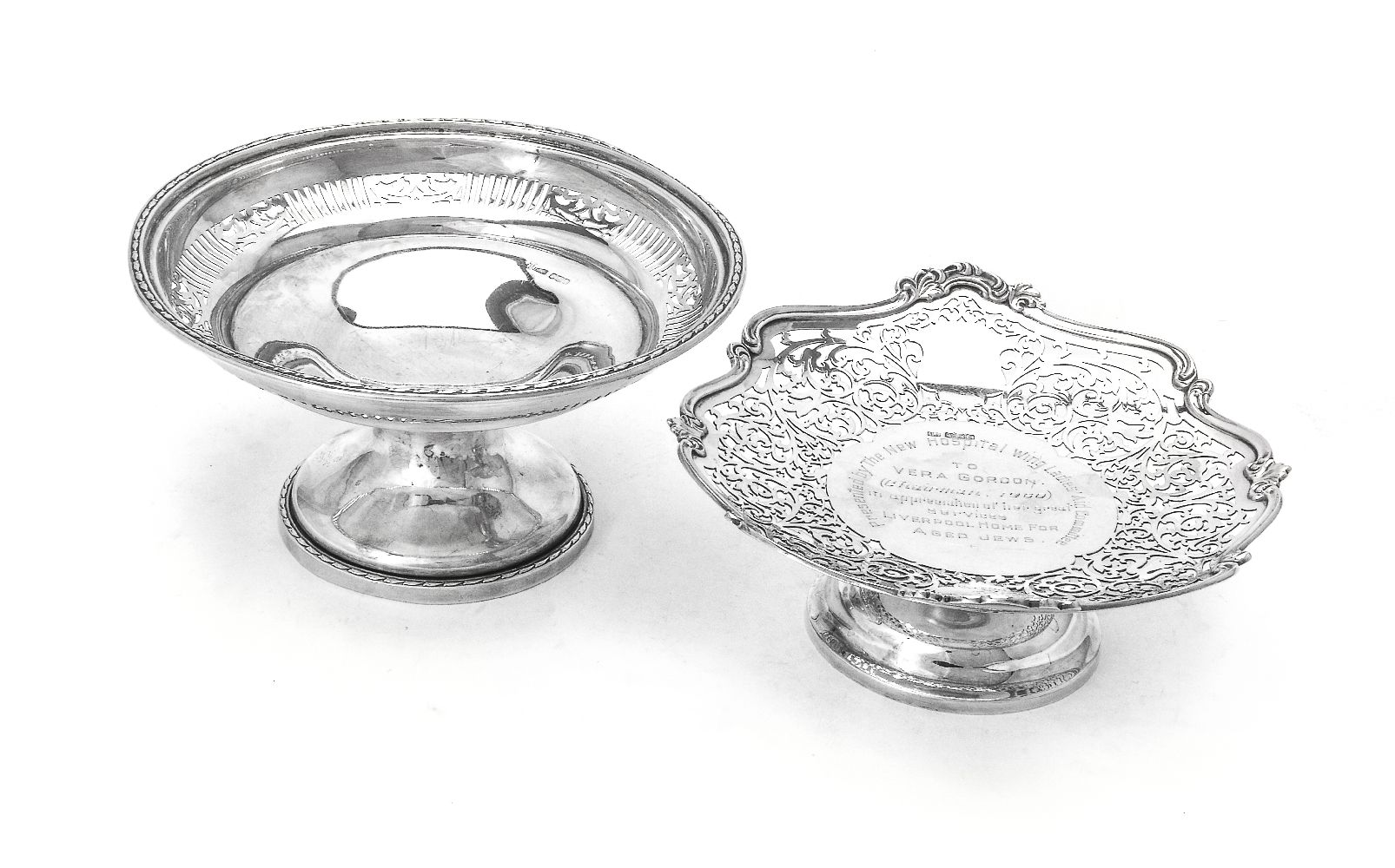 Two silver pedestal baskets