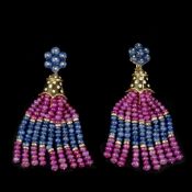 A pair of ruby, sapphire and diamond earrings