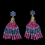 A pair of ruby, sapphire and diamond earrings