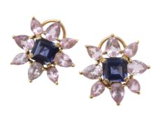 A pair of 18 carat gold iolite and morganite earrings by Kiki McDonough