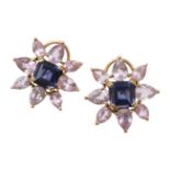 A pair of 18 carat gold iolite and morganite earrings by Kiki McDonough