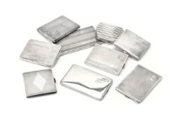 Nine silver coloured rectangular cigarette cases