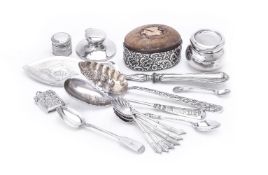 A collection of silver and silver coloured flatware