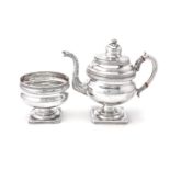 An American silver tea or coffee pot and sugar basin by William Mannerback