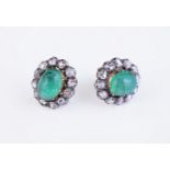 A pair of 19th century and later emerald and diamond cluster earrings