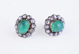 A pair of 19th century and later emerald and diamond cluster earrings