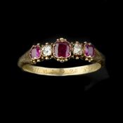 A Victorian ruby and diamond five stone ring