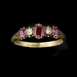 A Victorian ruby and diamond five stone ring