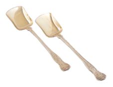 A pair of Victorian silver gilt Bright Vine pattern sugar ice cream serving shovels by George Adams