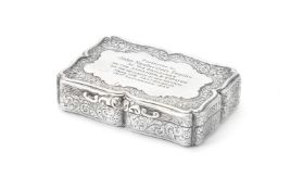 A Victorian silver shaped rectangular table snuff box by Nathaniel Mills