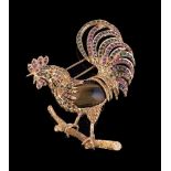 A gem set cockerel brooch