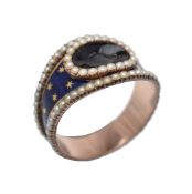 A Regency enamel and seed pearl ring