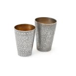 Two Indian silver tapered beakers