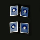 A pair of enamel and diamond double sided cufflinks