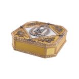 A Continental gold coloured, enamel and gem set box