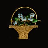 An enamel and diamond flower basket brooch