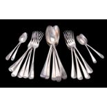 Nineteen George III silver old English pattern flatware pieces