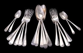 Nineteen George III silver old English pattern flatware pieces