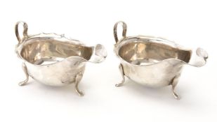 A pair of silver oval sauce boats by Viners