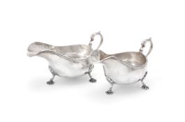 A pair of silver oval sauce boats by Martin, Hall & Co.