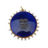 An enamel, diamond and pearl locket pendant