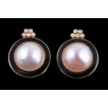 A pair of mabé pearl, diamond and onyx earrings