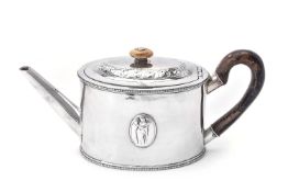 A George III silver straight-sided oval tea pot by Andrew Fogelberg & Stephen Gilbert