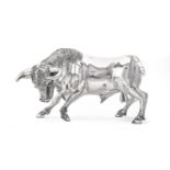 A Mexican silver over copper and resin core figure of a bull by D'Argenta