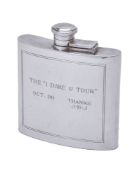 A silver curved rectangular spirit flask by Tiffany and Co.