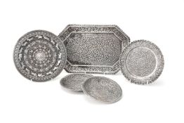 Five Indian silver plates