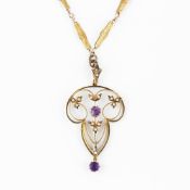 An Edwardian amethyst and seed pearl pendant